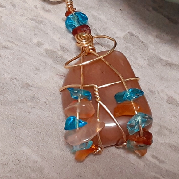 SOLD Boho Peach Moonstone Crystal Pendant Necklace - Picture 6 of 8